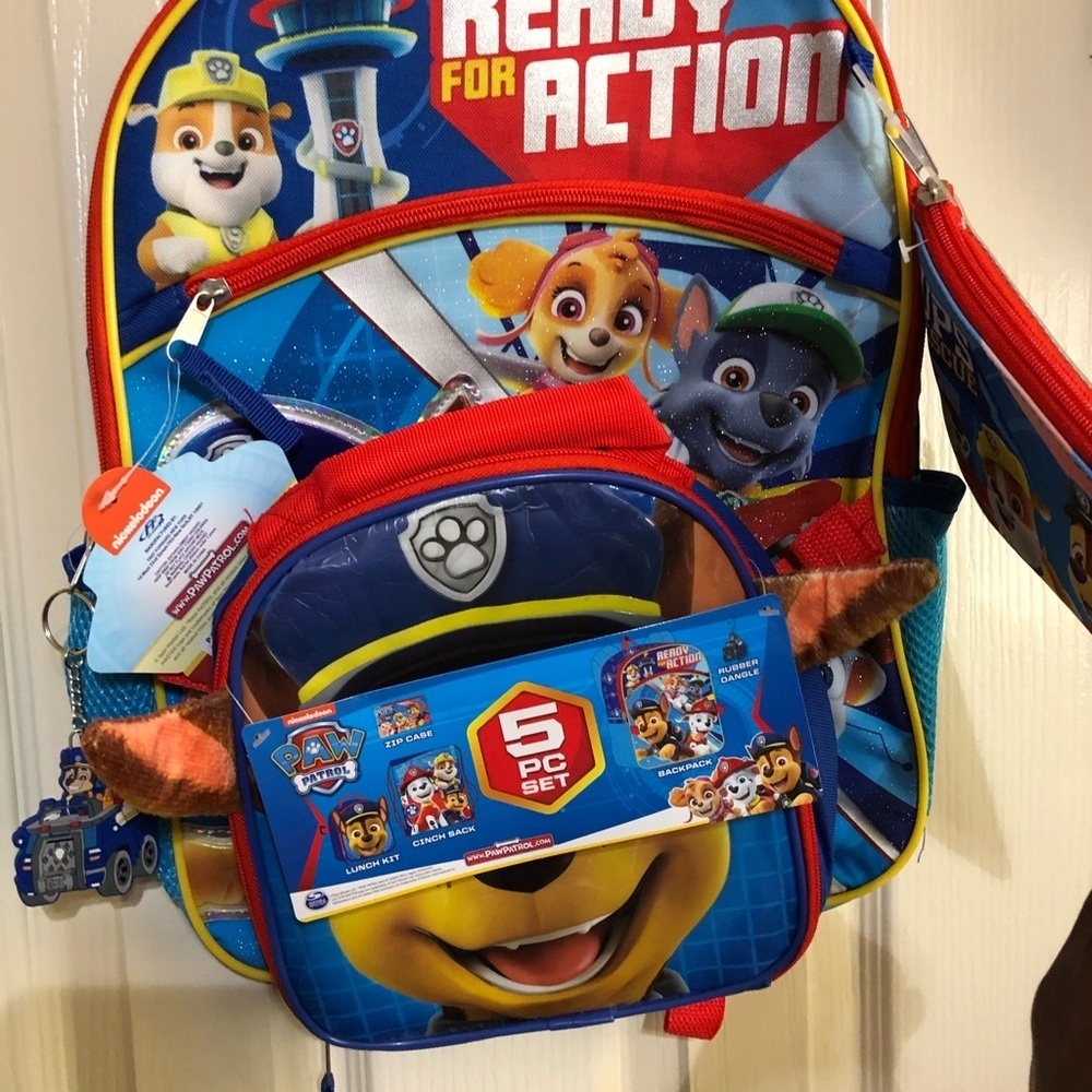 Paw Patrol 5pc back‎ to school backpack lunch snack keychain & snack bags new